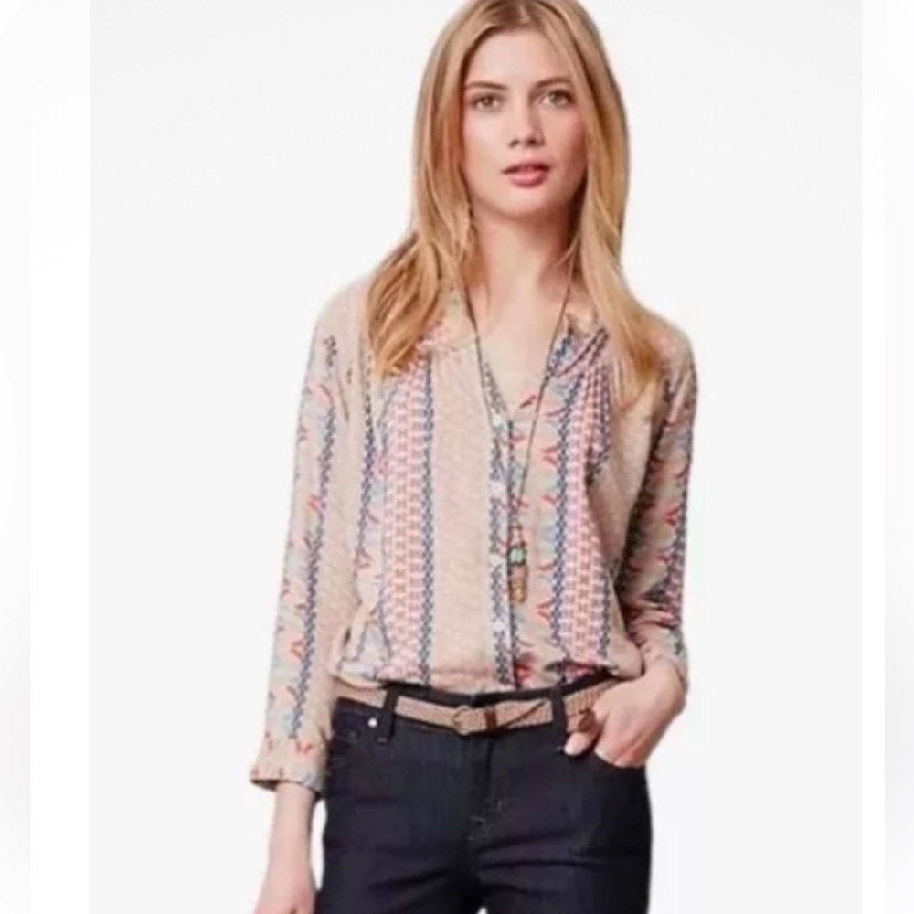 ANTHROPOLOGIE Maeve Sunset District Southwestern Patterned Beige Top EUC sz M